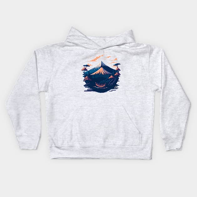 Serene Mount Fuji Sunset Peaceful River Scenery Kids Hoodie by star trek fanart and more